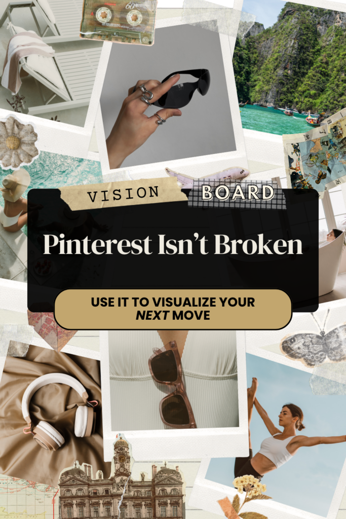 Soft neutral Pinterest graphic with calming design, featuring the title “What If Pinterest Was Your Vision Board With a Plan?”—designed for online entrepreneurs looking to build their brand through intentional Pinterest strategy.